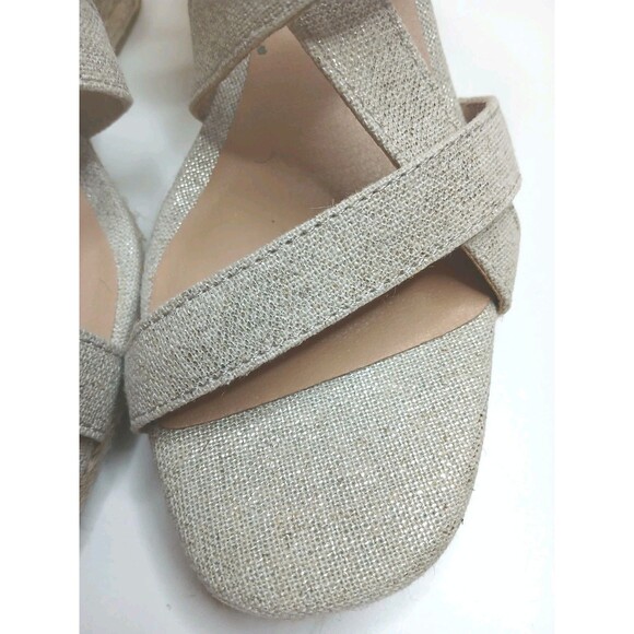 Lucky Brand Sandals Sz 8.5 Strappy Espadrille Wedge Heel Natural & Gold Metallic - Picture 5 of 16